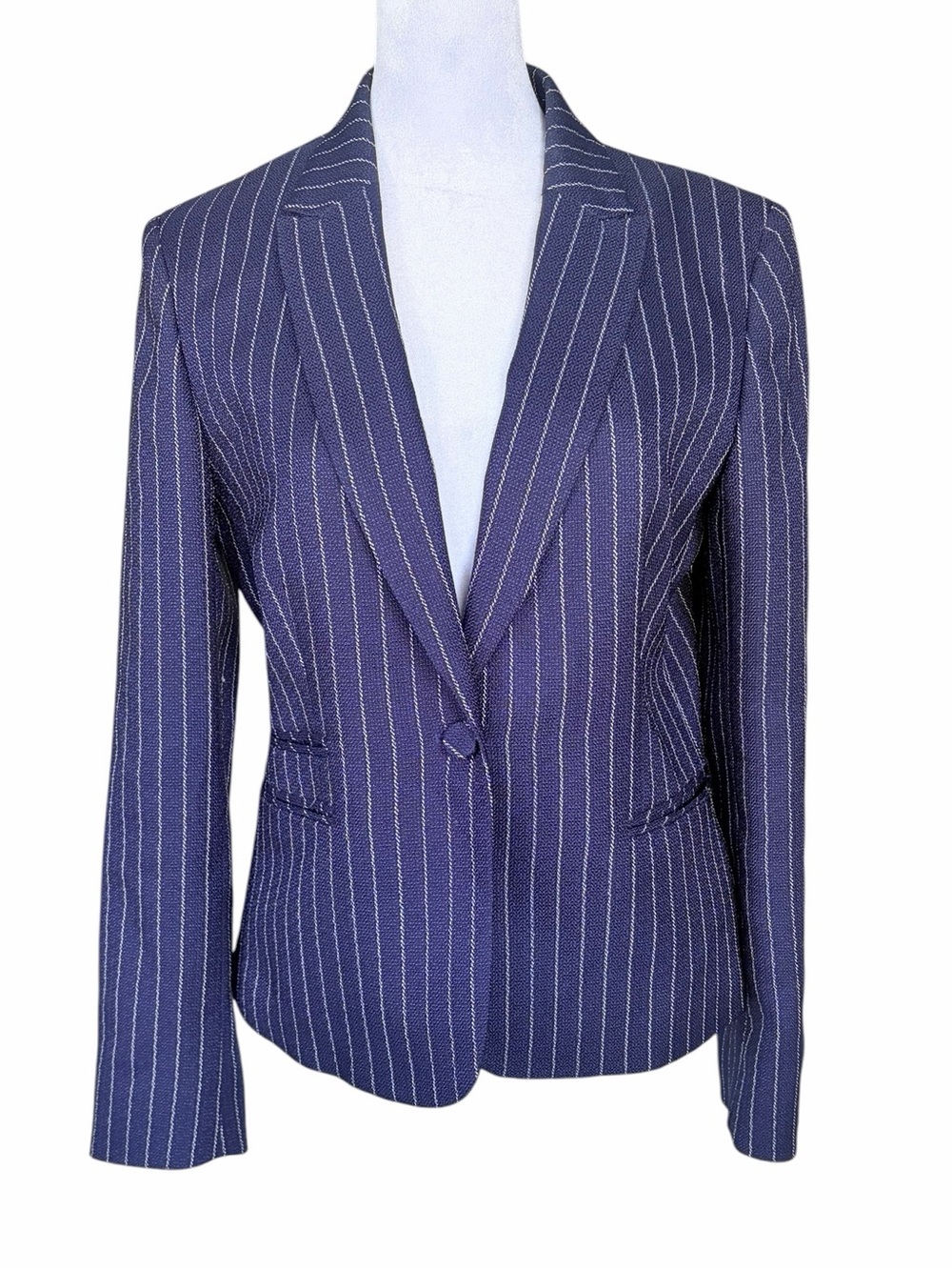 Tailored Navy Pinstripe Naitical Single-Button Suit Jacket
